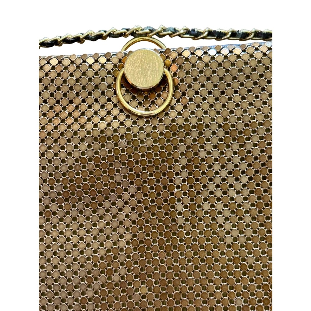 Vintage Gold Mesh Shoulder Bag Metallic Evening Clutch Chain Strap Ring Clasp - Picture 4 of 10